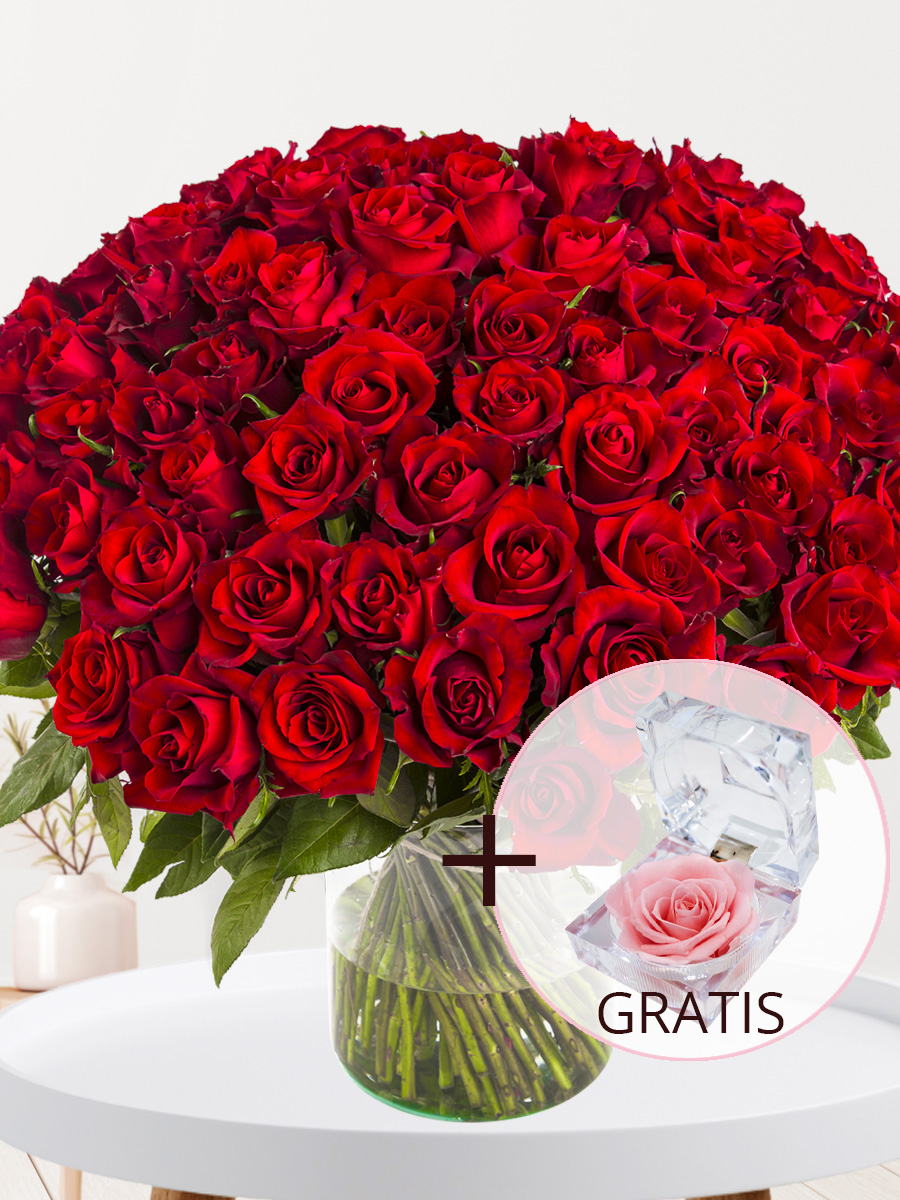 100 rode rozen - XL rozen - EverRed + Eeuwige roos afbeelding