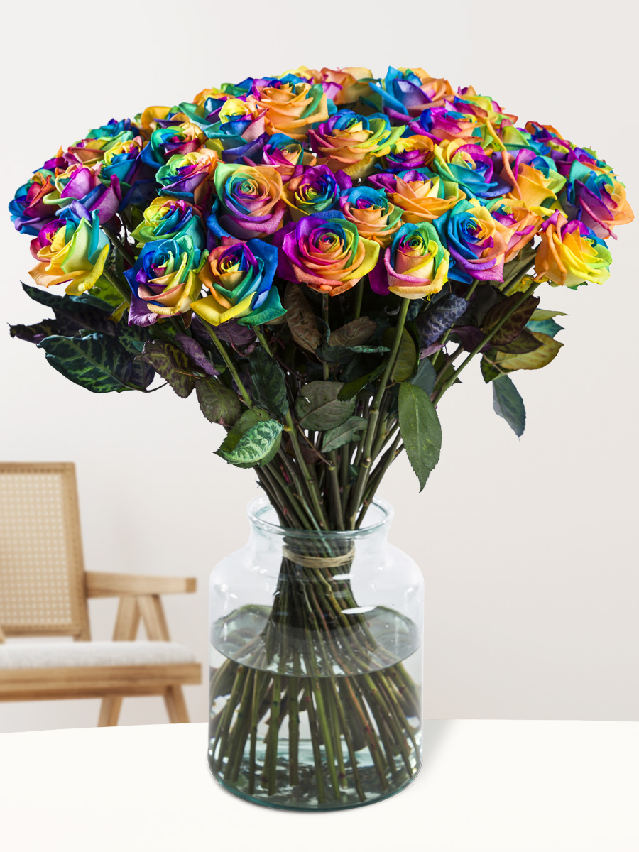 50 regenboog rozen afbeelding