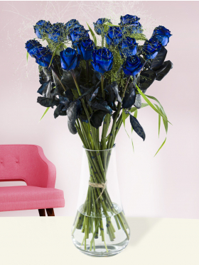 20 blauwe rozen met panicum