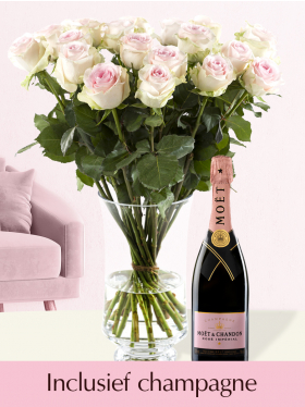 Roze rozen met Moët & Chandon champagne Brut Rosé 0,375l