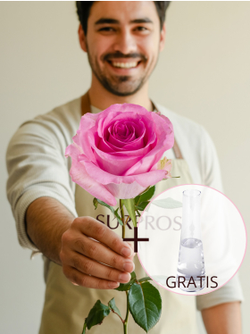 Enkele roze roos inclusief vaasje - Revival