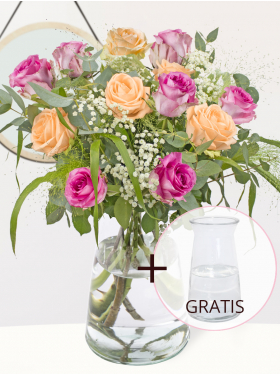 Gemengd rozenboeket roze-zalm