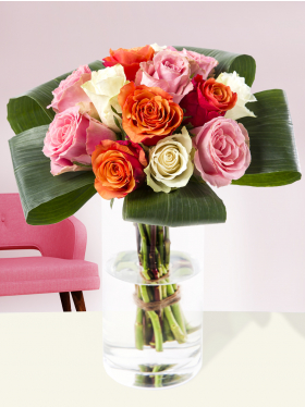Oranje-wit-roze biedermeier boeket