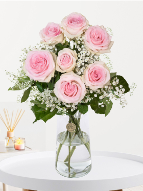 Roze geluksboeket - 7 rozen