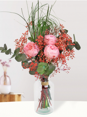Roze-rood long life boeket - 30 cm