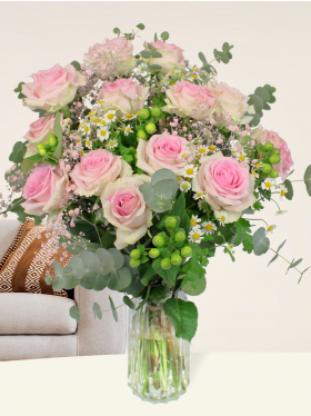 Winterboeket roze rozen - S, M & L