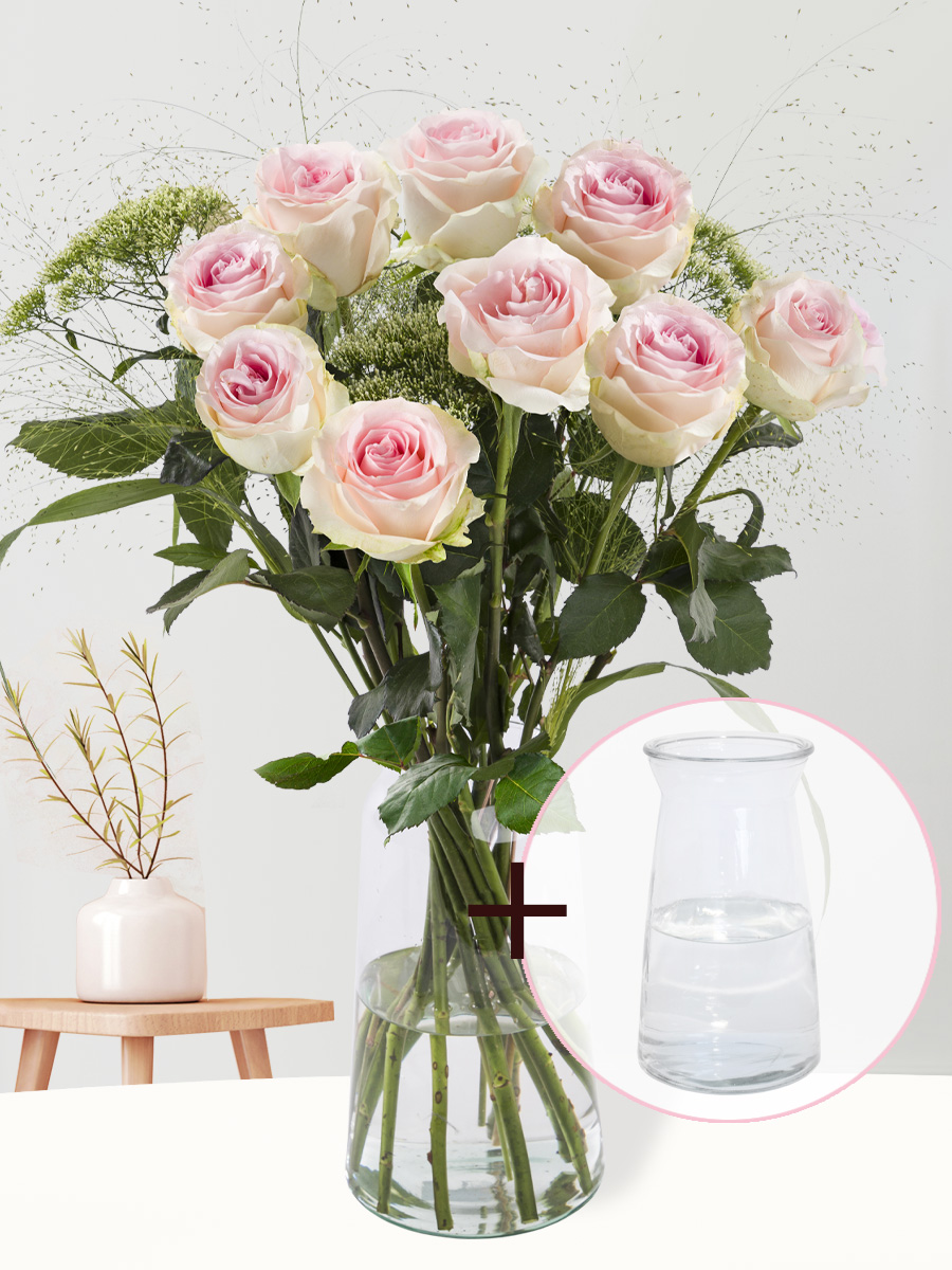Geboorteboeket roze + gratis glasvaas Evita afbeelding