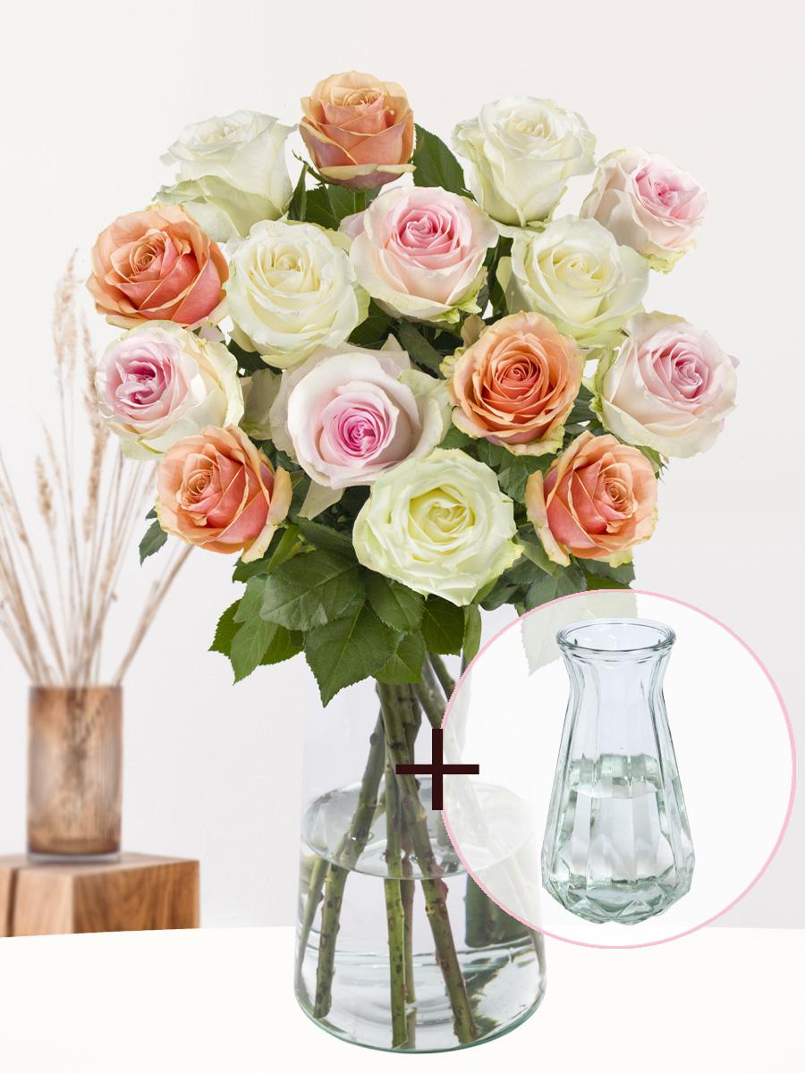 Rozenboeket Lena + gratis glasvaas Evita afbeelding