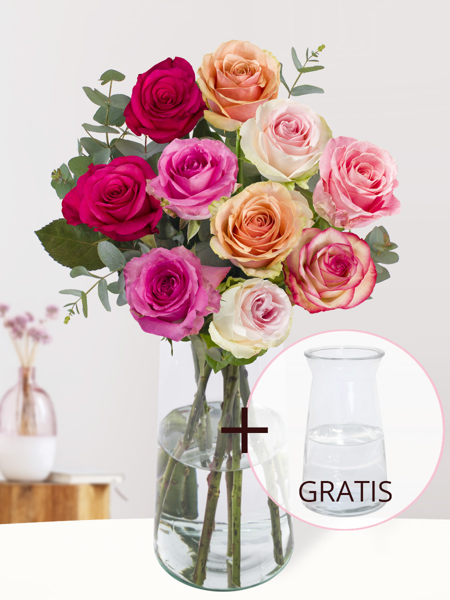 Rozenboeket Lisa + gratis glasvaas Evita