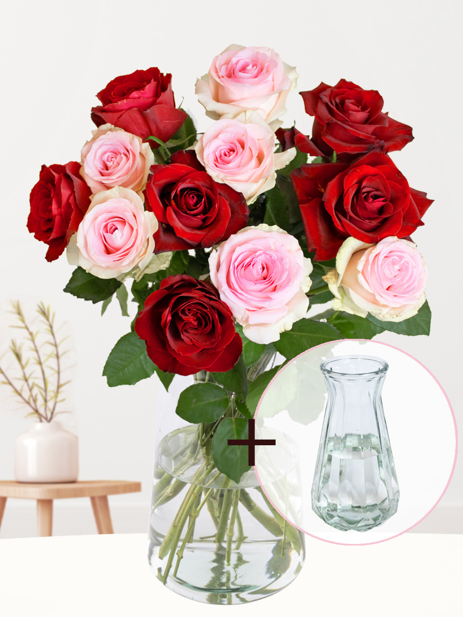 Rozenboeket Romy + gratis glasvaas Evita afbeelding