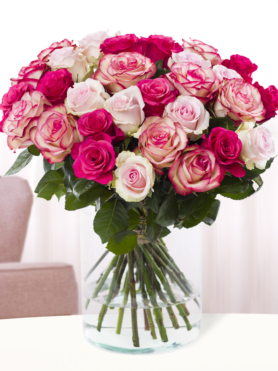 Rozenmix van 30 roze rozen afbeelding